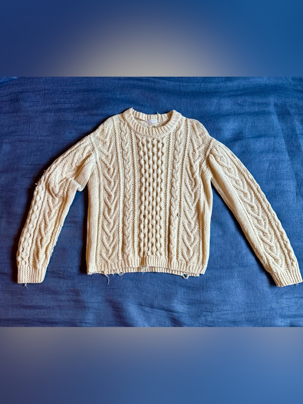 Vintage 1970s Made in Italy 100% Wool Distressed Cable Knit Fisherman Sweater